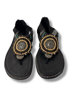Alegria Zan Gladiator Sandals Women’s EU 35 Black Leather Beaded Boho Shoes